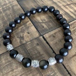 8mm Black Gold Obsidian & Wood Bracelet